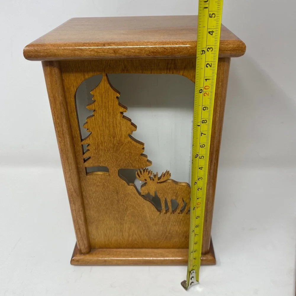 Vintage Handmade Wood Table Night Light w‎ 4 Interchangeable Carved Front Panels